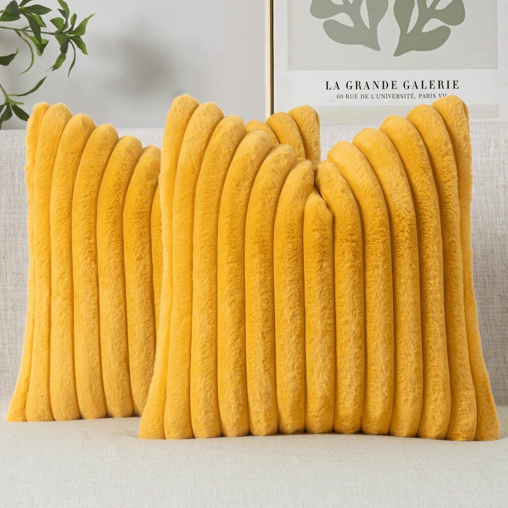 1258 Faux Fur Decorative Throw Pillow Covers 16x16 Inch Set of 2, Retro